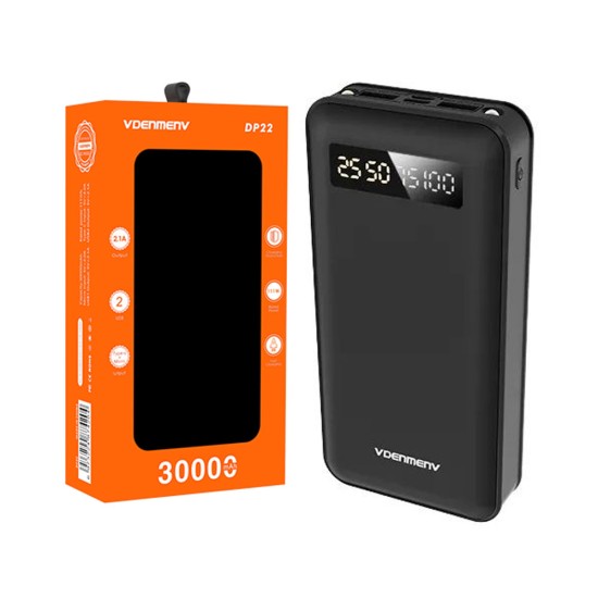 Power Bank Denmen DP22 com Portas USB Dupla 30000mAh Preto